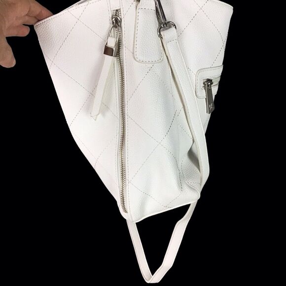 Sondra Roberts White Faux Leather Shoulder Bag Multi Zip Pockets Medium - Picture 10 of 16